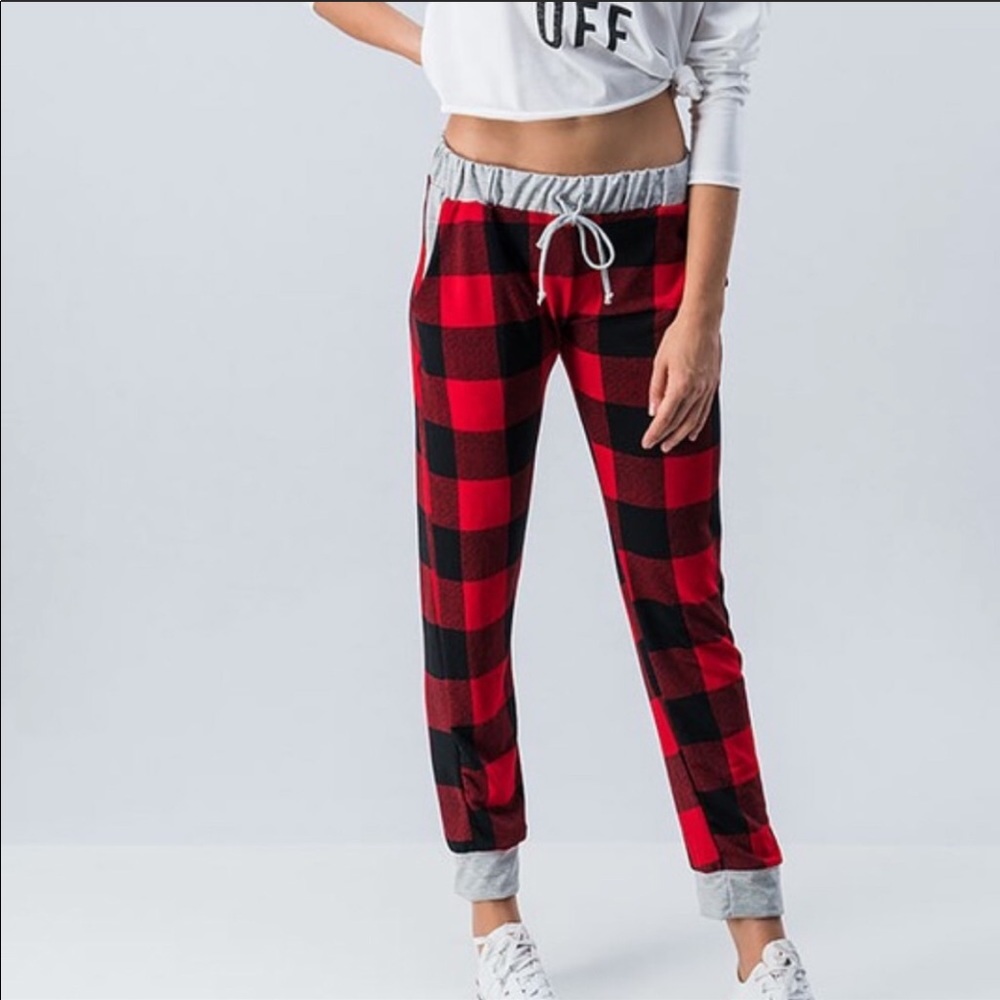 Last Check plaid joggers pants Red - Picture 2 of 6